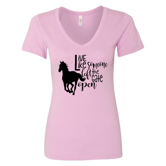 Inktastic Live Like Someone Left the Gate Open Horse Silhouette Women's V-Neck T-Shirt