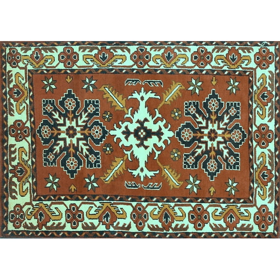 Ahgly Company Indoor Rectangle Geometric Light Blue Traditional Area Rugs, 4' x 6'