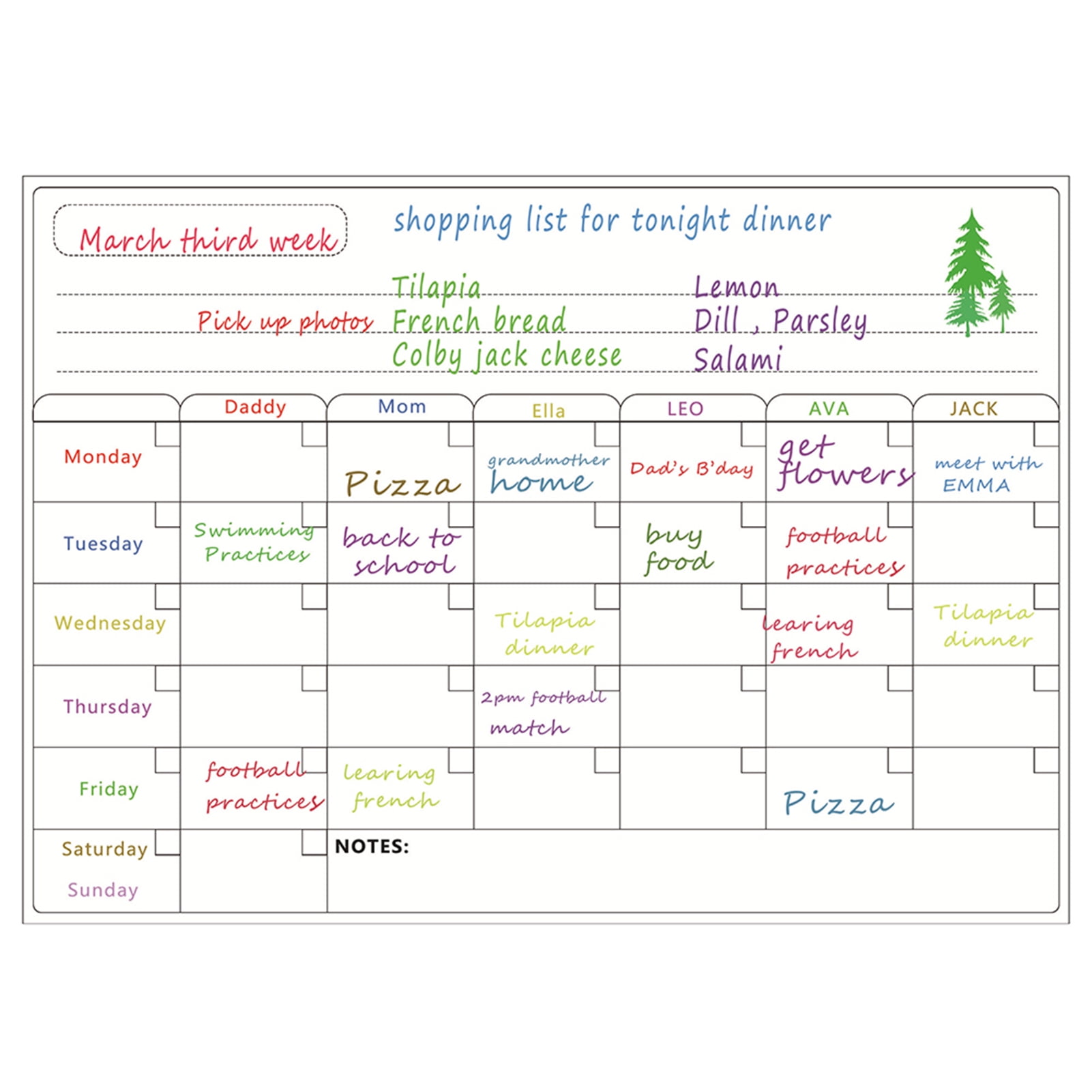 Fridge Magnetic to do Calendar weekly Schedule dry erase meal Planner 