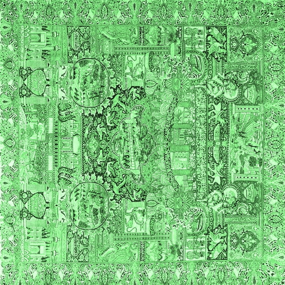 Ahgly Company Indoor Square Animal Emerald Green Traditional Area Rugs, 7' Square