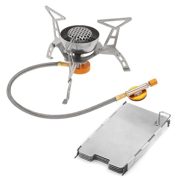 Graflsoa Portable Windproof Camping Stove with 9 Windshields for Outdoor Cooking - Lixada Stainless Steel & Copper Design, 3200W Butane Gas Stove for Backpacking, Hiking, and Camping Adventures