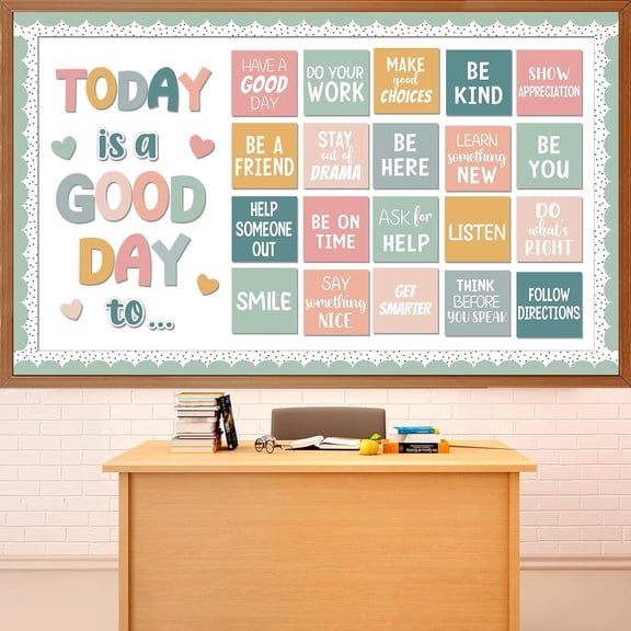 Boho Today is a Day Bulletin Board Set Motivational to School Bulletin Board with Heart Cutouts Mental Positive Classroom Decor for Teacher Student Classroom School Wall Supplies