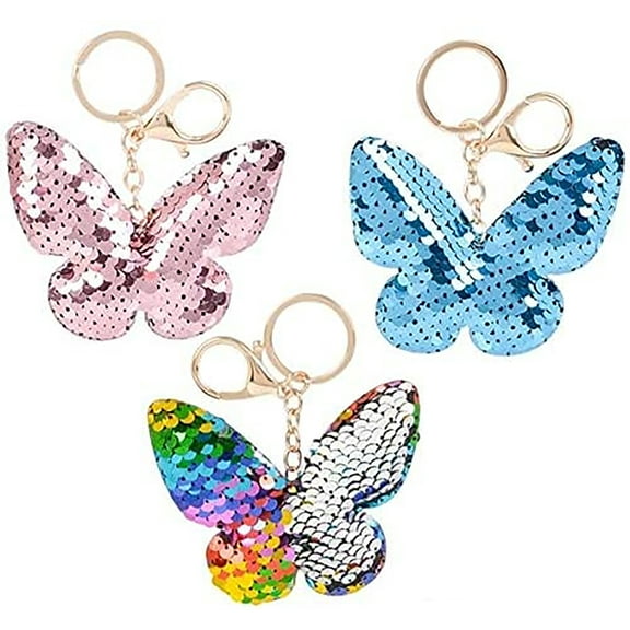 Universal affect  3" FLIP SEQUIN BUTTERFLY KEYCHAINS, 3 pack