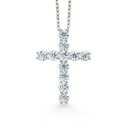 Gem Stone King Moissanite Cross Necklace | 925 Sterling Silver | 2.53 Cttw | 1.20 inch | Jesus Christian Reiligous Crucifix Jewelry Pendant Necklace for Women | with 18 inch Silver Chain