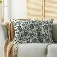thumbnail image 2 of Navy Blue Green Floral Block Print Pillow Covers 20x20 Set of 2 Vintage Flower Rustic Old Style Modern Patterned Cream Decorative Throw Pillow Cases Outdoor Farmhouse Decoration for Sofa Couch Bed, 2 of 6
