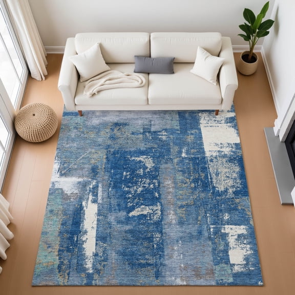 Addison Rugs Mayfield Premium Machine Washable Transitional Abstract Navy Rectangle Rug, 10' x 14'