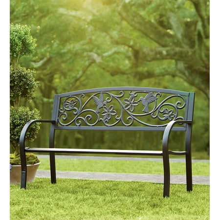 All-Weather Outdoor Garden Bench with Hummingbird Design and Sturdy Steel Frame