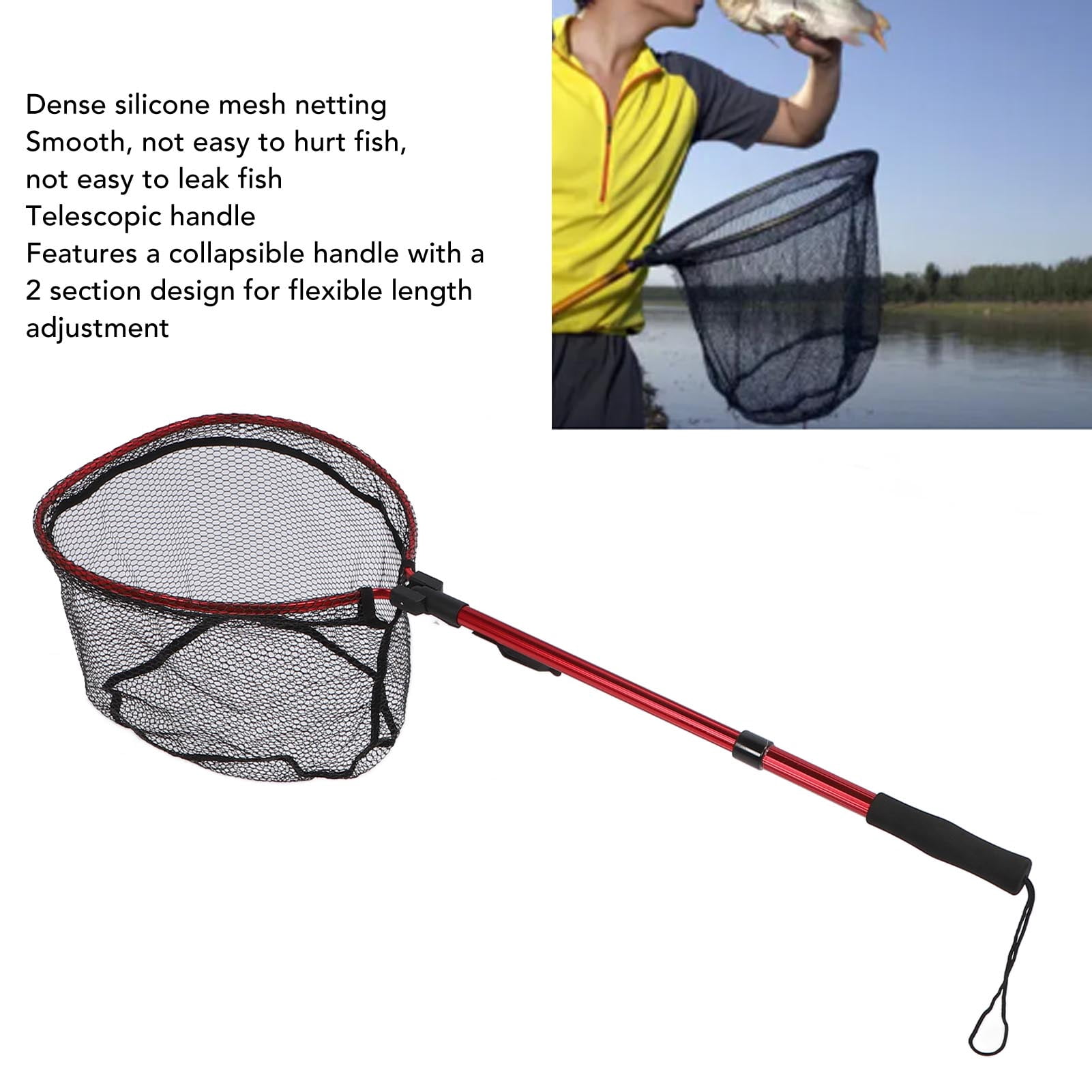 Nieyigj Floating Fishing Net Aluminum Alloy Rubber Foldable Extendable Portable Fish Landing Net for Easy Transportation and Storage Red 17.7 inches / 45 cm for Professional Anglers