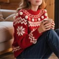 thumbnail image 3 of Christmas Winter Cold Season Sweater for Women Snowflake Pom-Poms Crewneck Holiday Knitted Sweater Fashion Clothes for Travel, 3 of 5