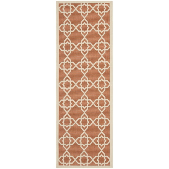 SAFAVIEH Courtyard Carol Geometric Indoor/Outdoor Runner Rug, 2'7" x 8'2", Terracotta/Beige