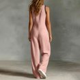 thumbnail image 5 of VBVC Women's Sleeveless V-Neck Wide Leg Jumpsuit, Summer Zipper Palazzo Pants For Women, Ladies' Stand Collar Boho One Piece Outfit with Pockets,Pink,S-2XL, 5 of 6