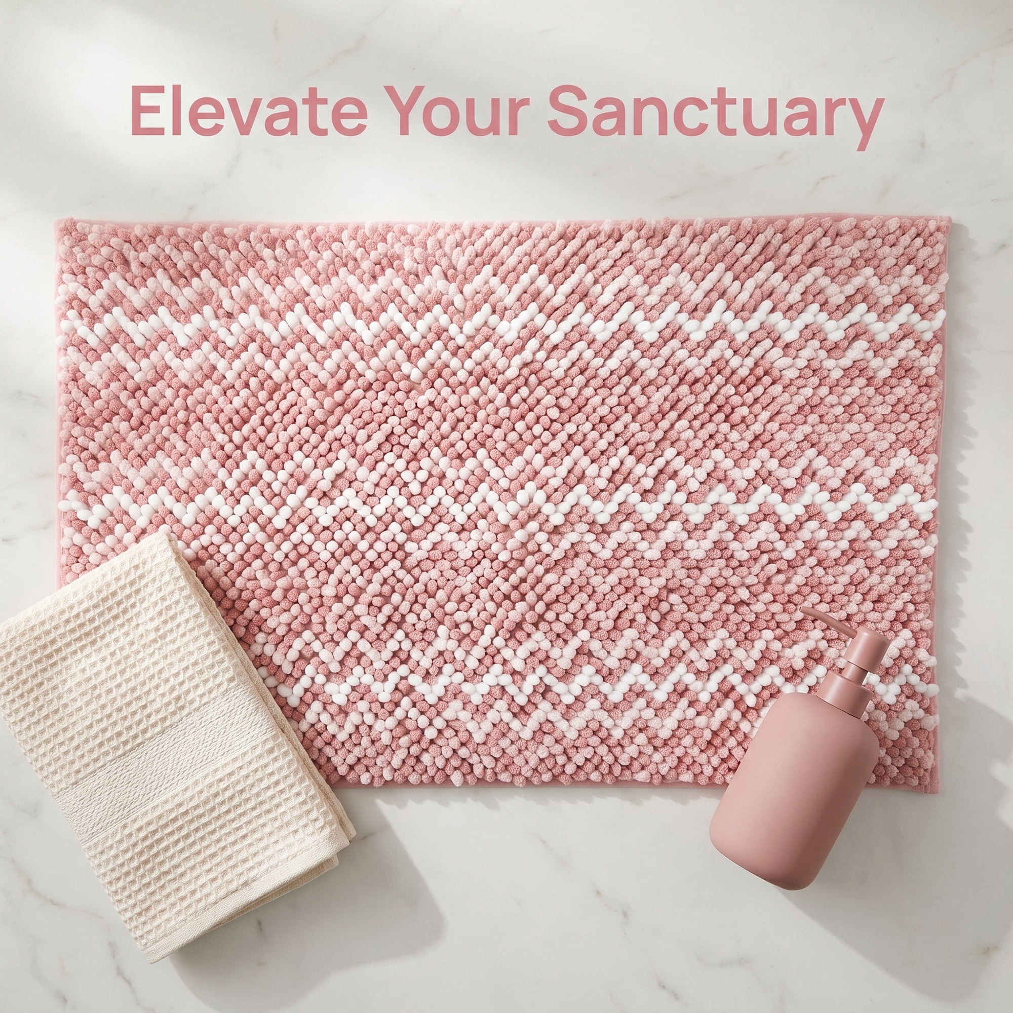 Unique Bargains Ultra Soft Non Slip Machine Washable Chenille Bath Mat Pink 32" x 20"