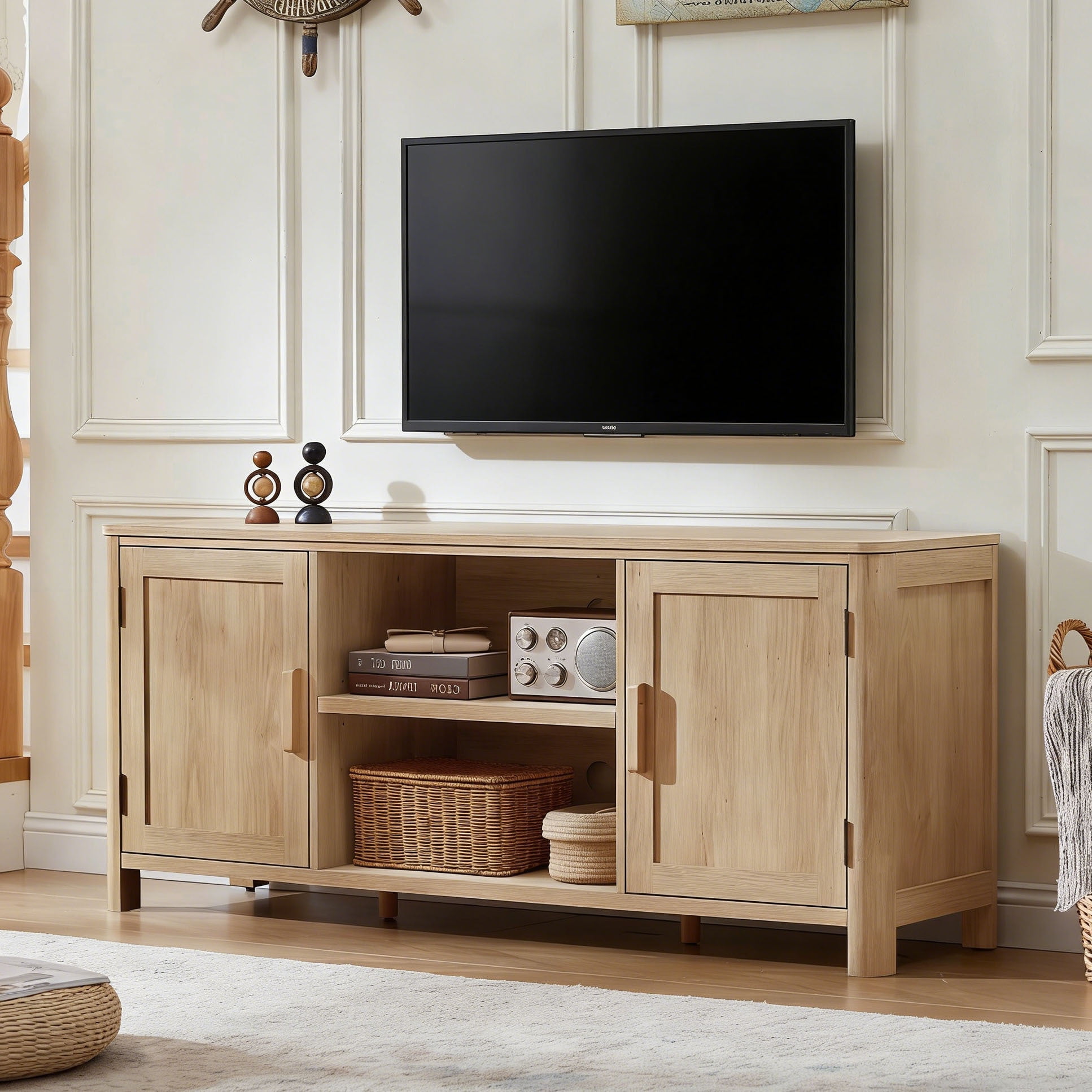 Joaxswe Farmhouse TV Stand for 65 inch TVs, Rustic Entertainment Center TV Cabinet Stands, Wooden Media Console Cabinet for Living Room, Bedroom