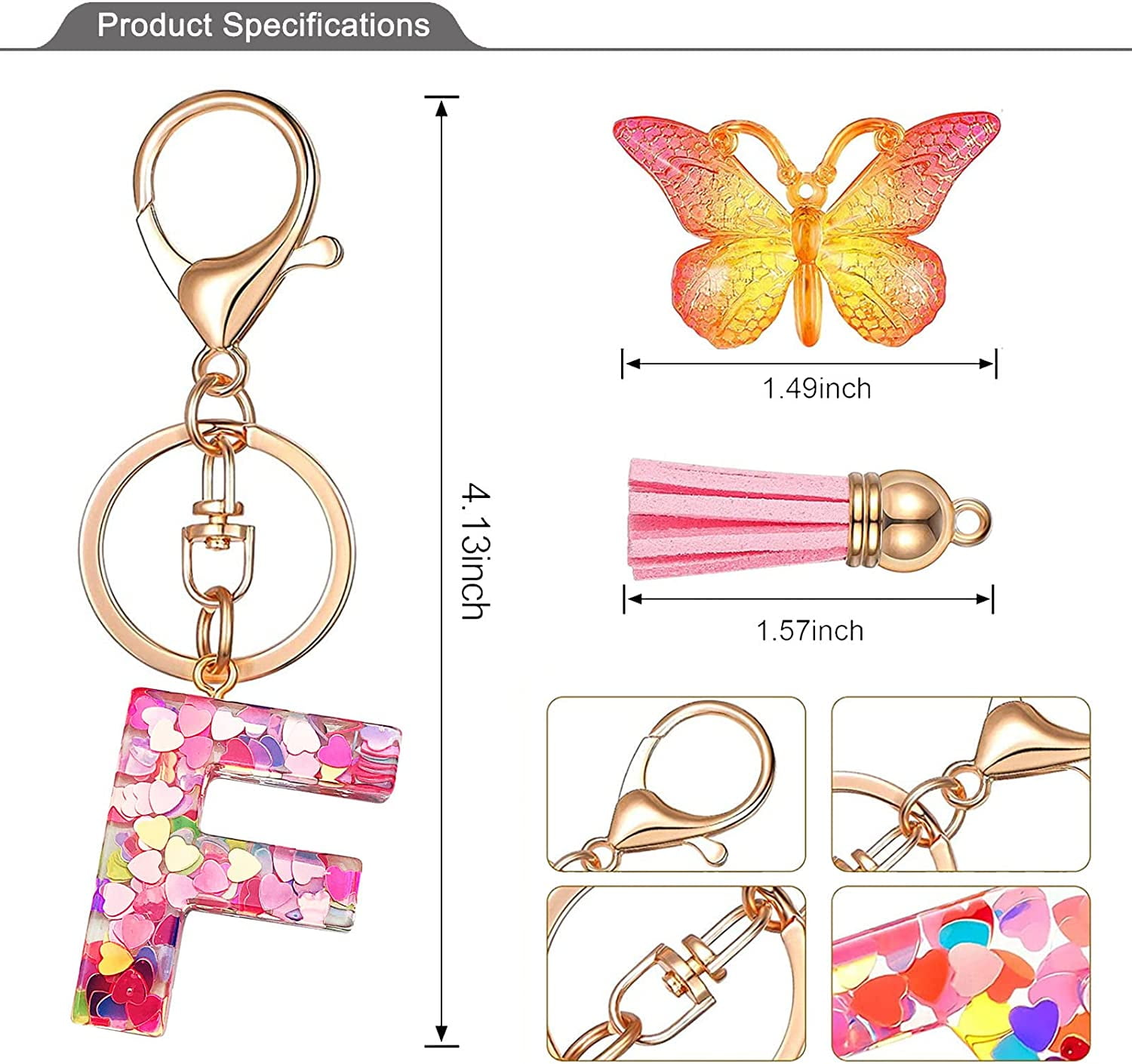 Alphabet Initial Letter E Pom Pom Keychain Cute Plush Butterfly