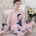thumbnail image 4 of Pijamas de manga larga para mujer, conjunto de dos piezas de seda de leche, sección delgada, ropa de dormir transpirable, ropa de casa para estudiantes, Primavera, 4 of 4