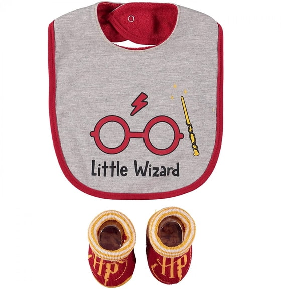 Harry Potter Baby Unisex Bibs and Bootie Set Gifts for Baby (Grey/Red/Yellow, 0-12 months)