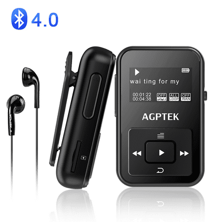Mp3 8gb With Fm Radio AGPTEK Bluetooth 8GB Mp3 Player with FM Radio, Portable Clip Music player with Independent Volume Control, A12 black ()
