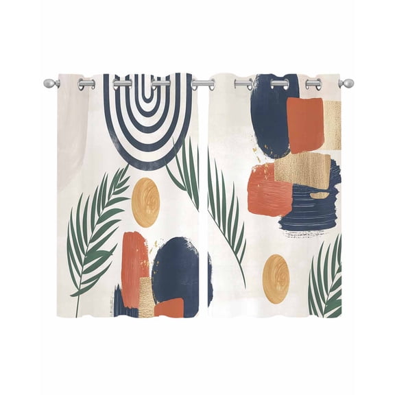 Boho Sheer Curtains 54 Inch Length 2 Panels Set for Living Room/Bedroom, Middle Century Leaves Bohemia Minimalist Abstract Art Beige Kitchen Curtains Grommet Curtains Window Treatments 42"x54"x2