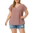 thumbnail image 1 of Blusa de verano para mujer de tallas grandes Agnes Orinda, con cuello en V, mangas acampanadas y puntos suizos, 4X, color rosa, 1 of 7