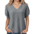 thumbnail image 6 of idosla Womens Summer Gauze Blouses Crinkle Texture V Neck Short Sleeve Pullover Shirts Solid Color Work Camping Outfits Top (Grey, XL), 6 of 7