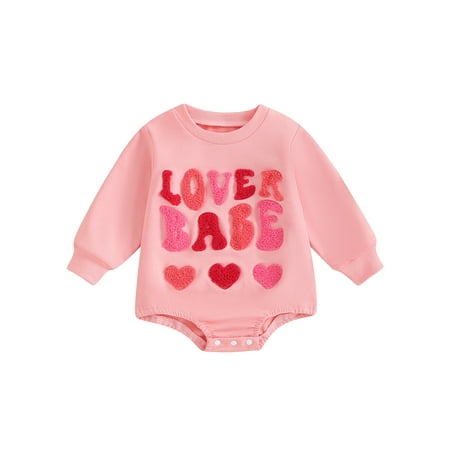 

Bslissey 3M 6M 12M 18M Baby Girls Boys Valentine s Day Sweatshirt Romper Long Sleeve Letter Heart Fuzzy Embroidered Bodysuit Newborn Infant Cute Casual Jumpsuit