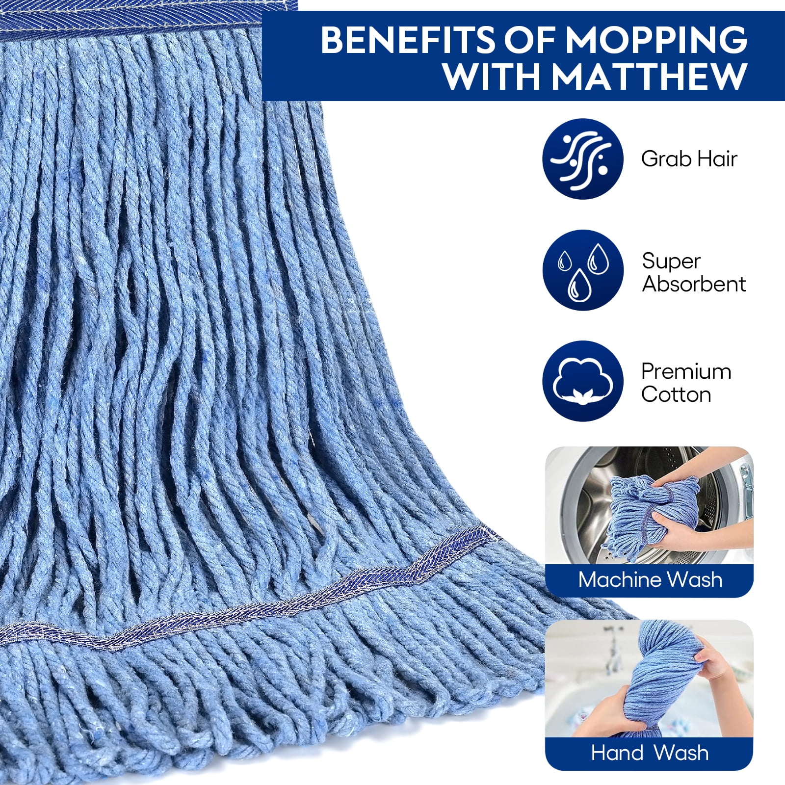 Heavy Duty String Mop Head Replacement – 2 Pack, Large, Blue, Fits Most Commercial Handles - View #4