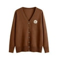 thumbnail image 2 of SYMOID Womens Brown Acrylic Cardigan - Daisy Embroidered V-Neck, Button-Front Soft Lightweight, Sizes S-XXXL, Casual Spring/Fall Layer,Size 2XL, 2 of 5