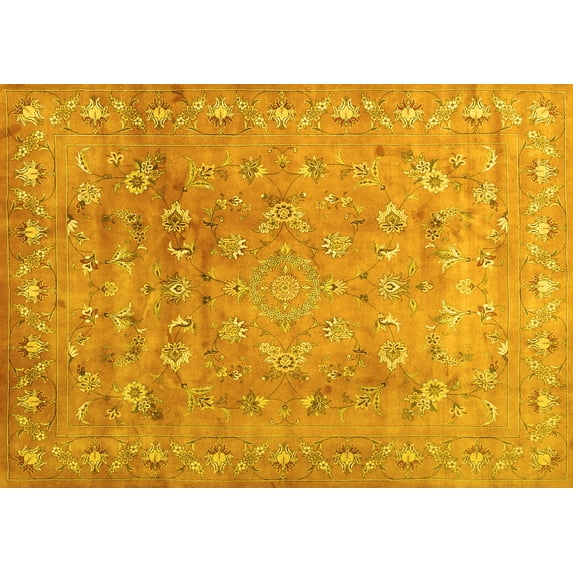 Ahgly Company Indoor Rectangle Abstract Yellow Contemporary Area Rugs, 6' x 9'