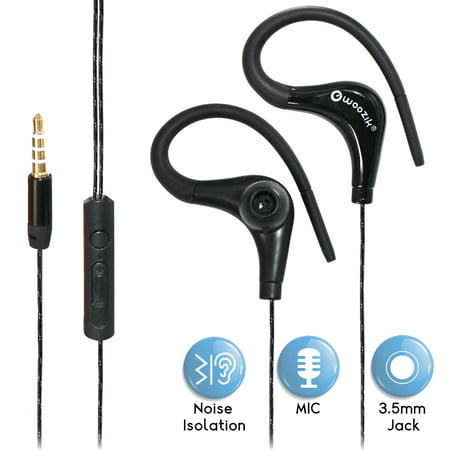 Woozik Sport In-Ear Wired Earbuds Headphones with Microphone, Volume and Ear Clip - Great for Running, GYM, Biking,