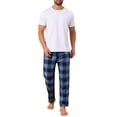 thumbnail image 2 of Pantalones de dormir para hombres INSPIRE CHIC con cintura elástica y cordón, pijamas casuales de cuadros 32 azul oscuro, 2 of 6