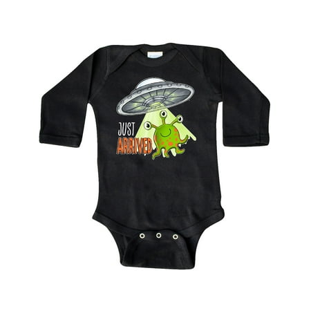 

Inktastic Just Arrived- cute green alien UFO newborn baby Gift Baby Boy or Baby Girl Long Sleeve Bodysuit