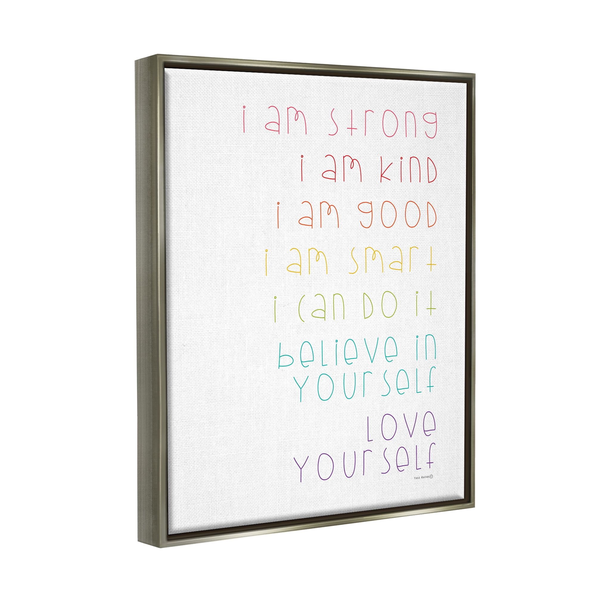 Stupell Industries Love Yourself Confidence Phrases Inspirational Painting Gray Floater Framed Canvas Art Print Wall Art, 25 x 31