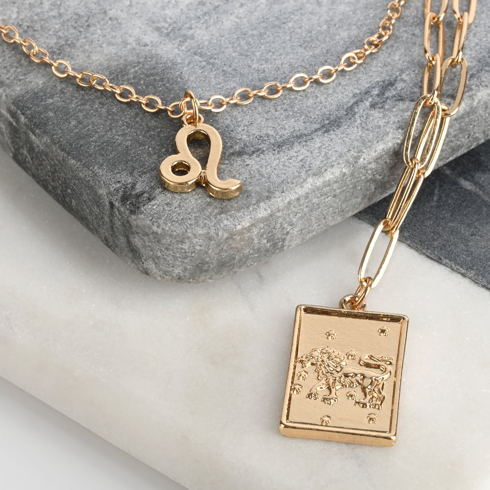 Claire's Girls Women And Girls Gold Zodiac Leo Necklace Set, Lobster Closure, 2-Pack, 38357