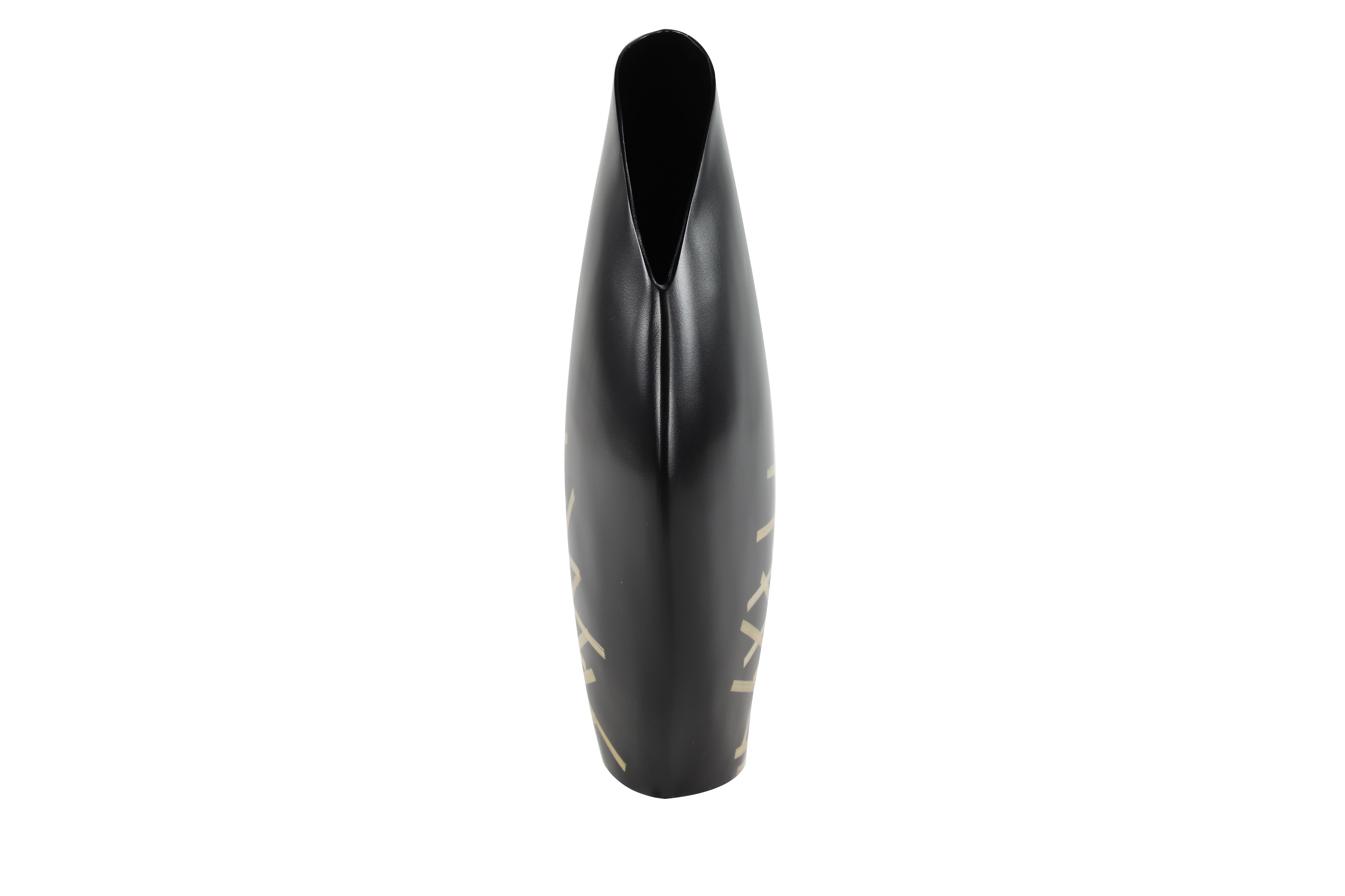 Decmode - Large Black Glazed & Bamboo Inlay Banana Wood Vase w/ Exposed Bark Detail, 11.5” x 18”