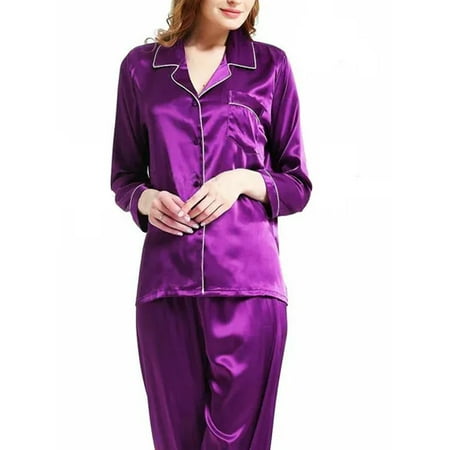 

Womens Silk Satin Pajamas Set Two-Piece Pj Sets Button-Down Long Sleeve Sleepwear Loungewear Nightwear
