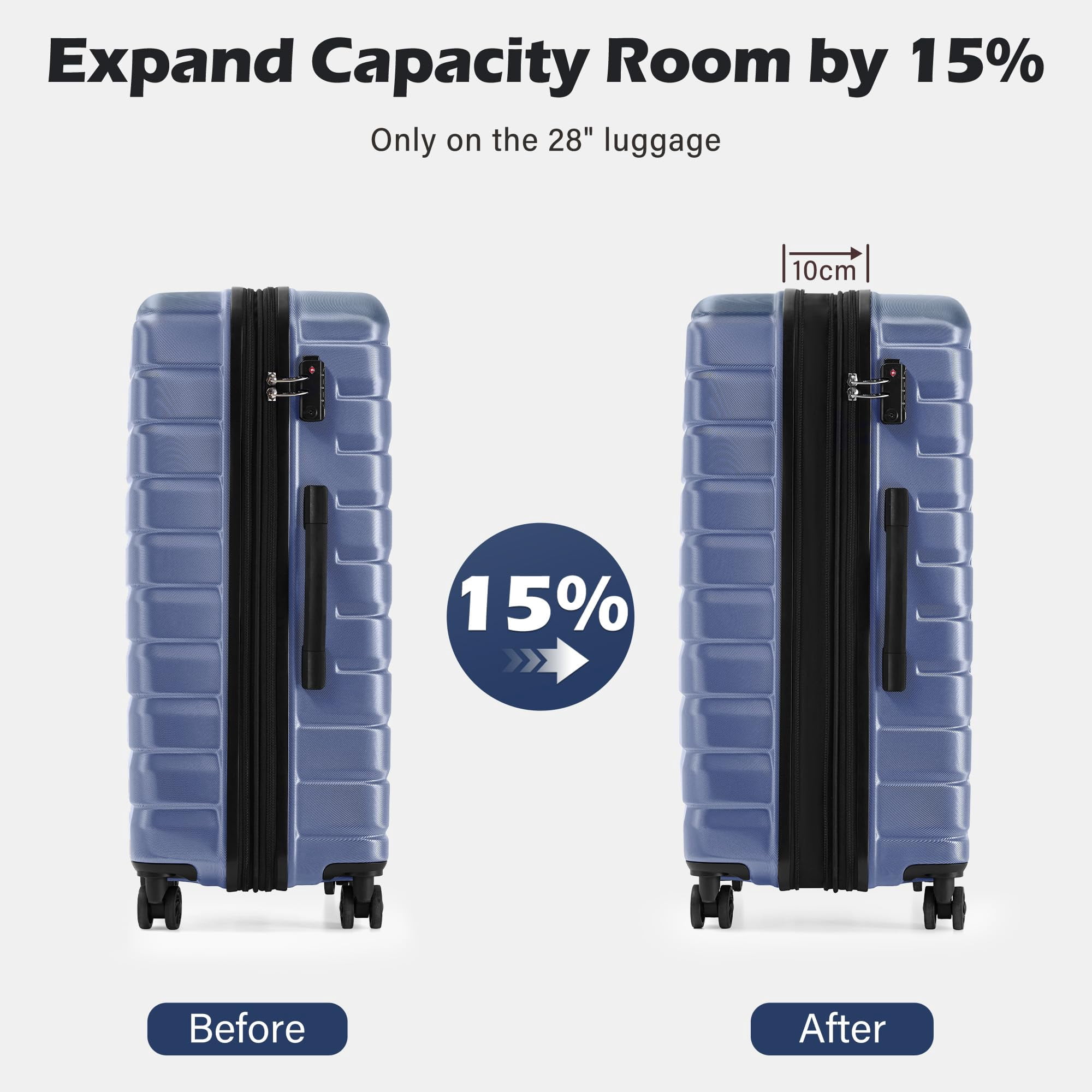 Coolife Luggage Sets, 3 Piece Hard Shell Suitcase Set with Spinner Wheels, Expandable Large Checked Luggage, Lightweight Rolling Carry On with TSA Lock Blue