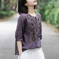 thumbnail image 6 of Blczomt Short Sleeve Womens Tops under $10 Plain Cotton Linen Tees Purple Basic Casual Womens Spring Blouses, 6 of 8