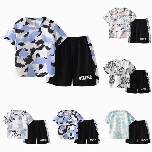 felwors Toddler Baby Boy Clothes Outfits Short Summer Sleeve Letters Printed Shirt Shorts Sets 2PC Little Boy Clothing(2-3 Years,Blue)
