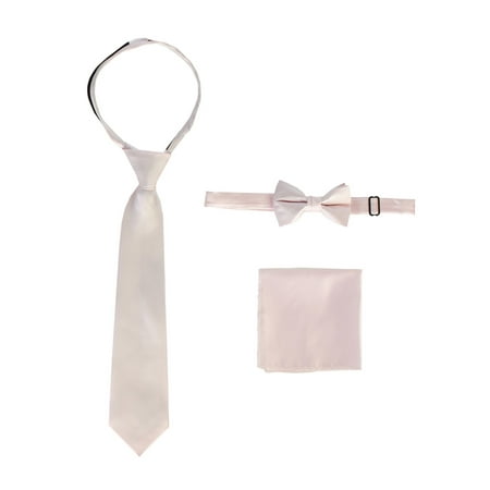 Gioberti Little Boys Pink Solid Necktie Bow Tie Pocket Square 3 Pc Set