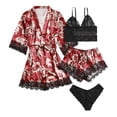 thumbnail image 3 of Batas de mujer de talla grande, lencería de seda, bata de baño de satén, conjunto de cuatro piezas, pijamas para dormir, pijamas para mujer, 3 of 7