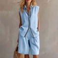 thumbnail image 2 of mihongmao Country Concert Outfits for Ladies Vacation Sets Women's Casual 2 Piece Outfit Long Sleeve Button Down Cardigan and Loose Wide Leg Cargo Pants with Pockets Tracksuit Set Light Blue 2X, 2 of 6