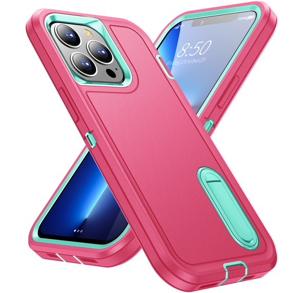 SaniMore for iPhone 14 Pro 6.1" 2022 Hybird Case, Rugged PC Back Shockproof TPU Shell Metal Hidden Kicksatnd Drop Resistant Anti-slip Heavy Duty Protective Case for iPhone 14 Pro 6.1", Rose+Mint