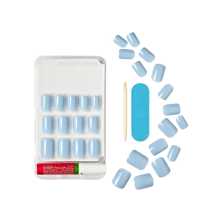 KISS Salon Color, Press On Nails, Love Again, Blue, Short Squoval, 28 Count