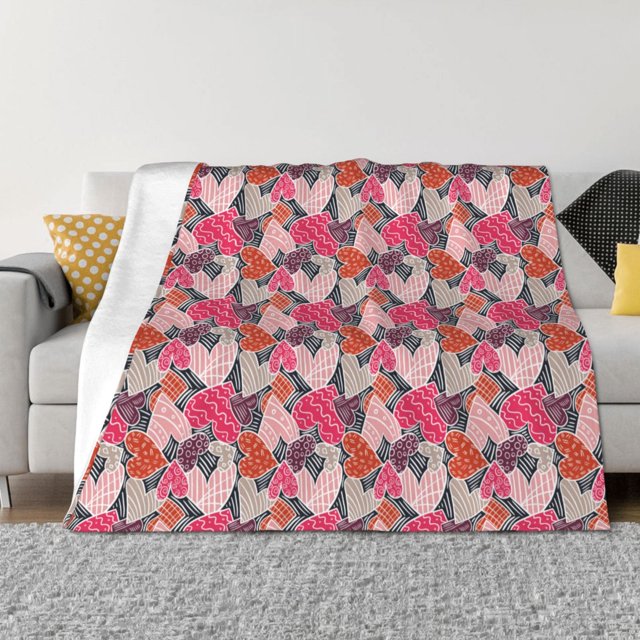 Balery Hearts for Valentines day Manta de Franela con Dibujo, Lujo Ultra Suave y Cálido, Antipelusa y Resistente a las Arrugas para Cama, Sofá, Camping -50"x40"