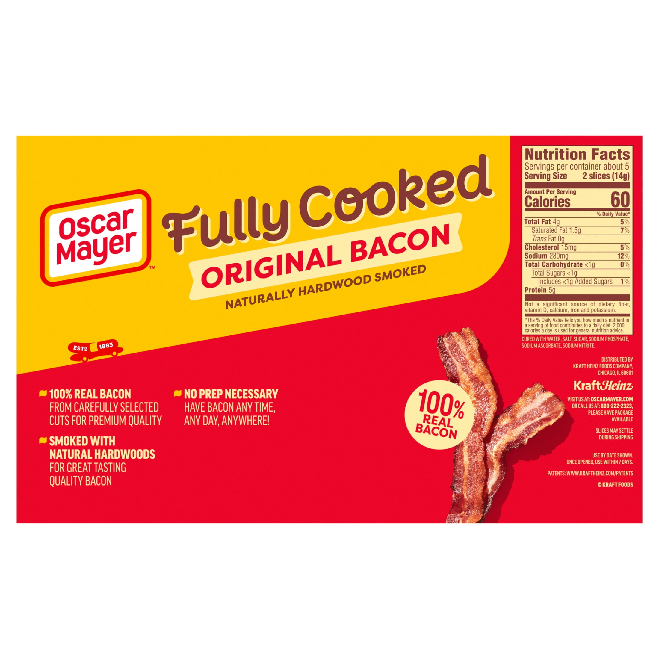 Oscar Mayer Original Fully Cooked Bacon, 2.52 oz Box, 9-11 slices