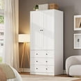 thumbnail image 2 of Modern Armoire Wardrobe Closet with 3 Drawers & 2 Doors, Tall Standing Wooden Cabinet for Hanging Clothes, Heavy Duty Storage, White, 2 of 8