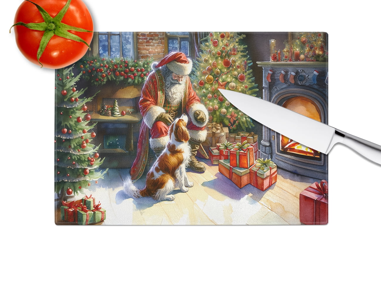 Brittany and Santa Claus Glass Cutting Board 12 in x 15 in