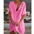 2024 Women's Cotton Linen Beach Dress Solid Summer Casual Coverups