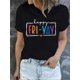 thumbnail image 1 of Camisetas de manga corta con estampado de letras coloridas, cuello redondo, informal, para verano y primavera, para mujer, para adultos, hombres, mujeres, adolescentes, jóvenes., 1 of 6