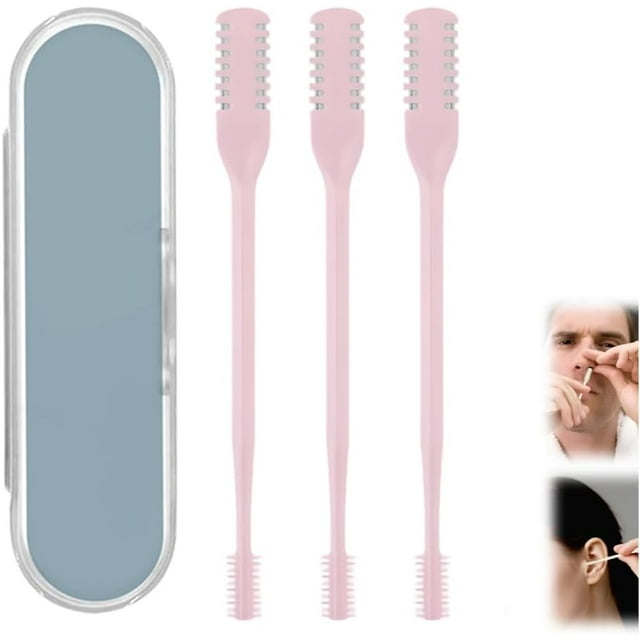 2-in-1 Nasal Hair Cutter with Ear Pick, 360° Rotating Trimmer (3pcs Pink)